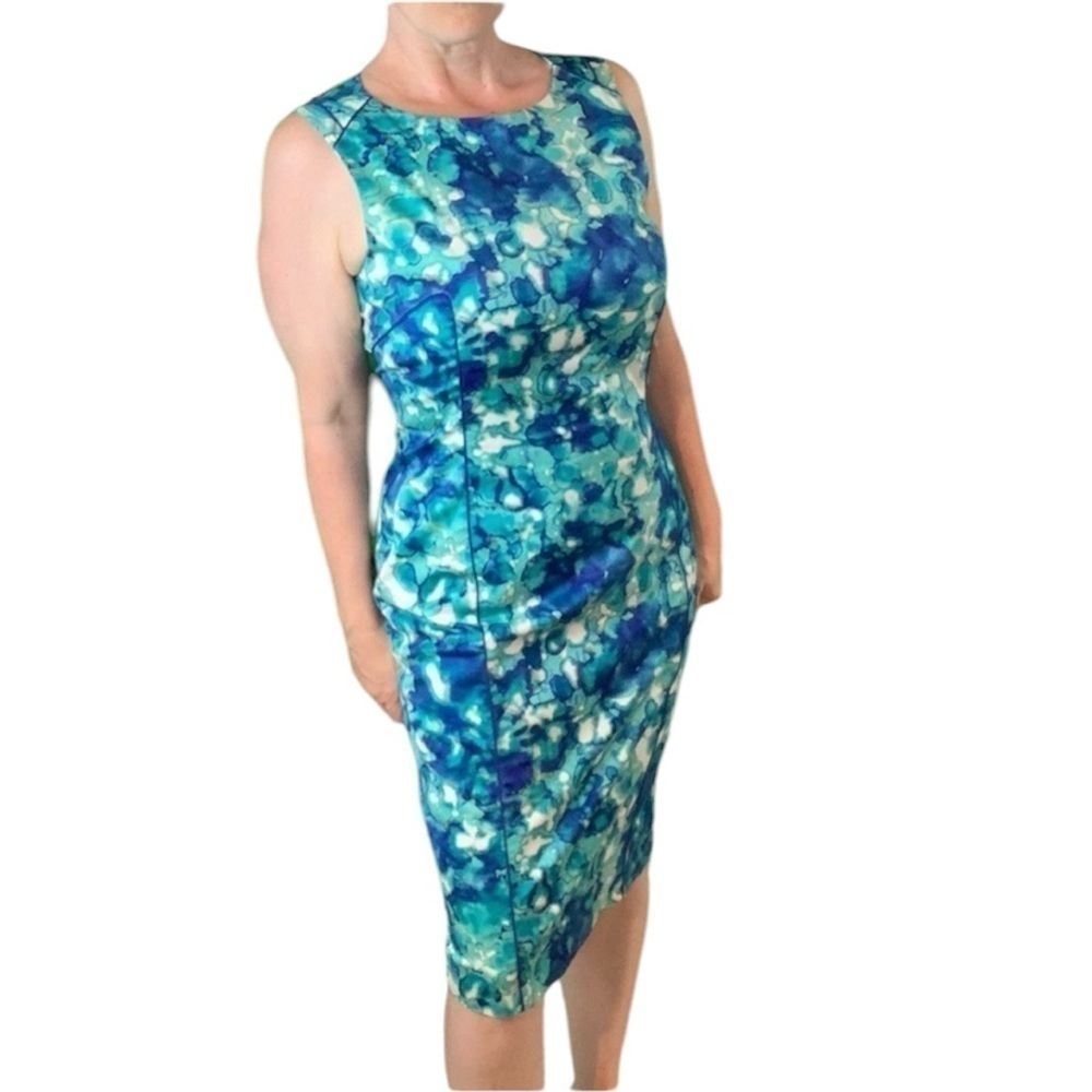 Rachel Roy Size 8 Blue Paint Drop Midi Dress